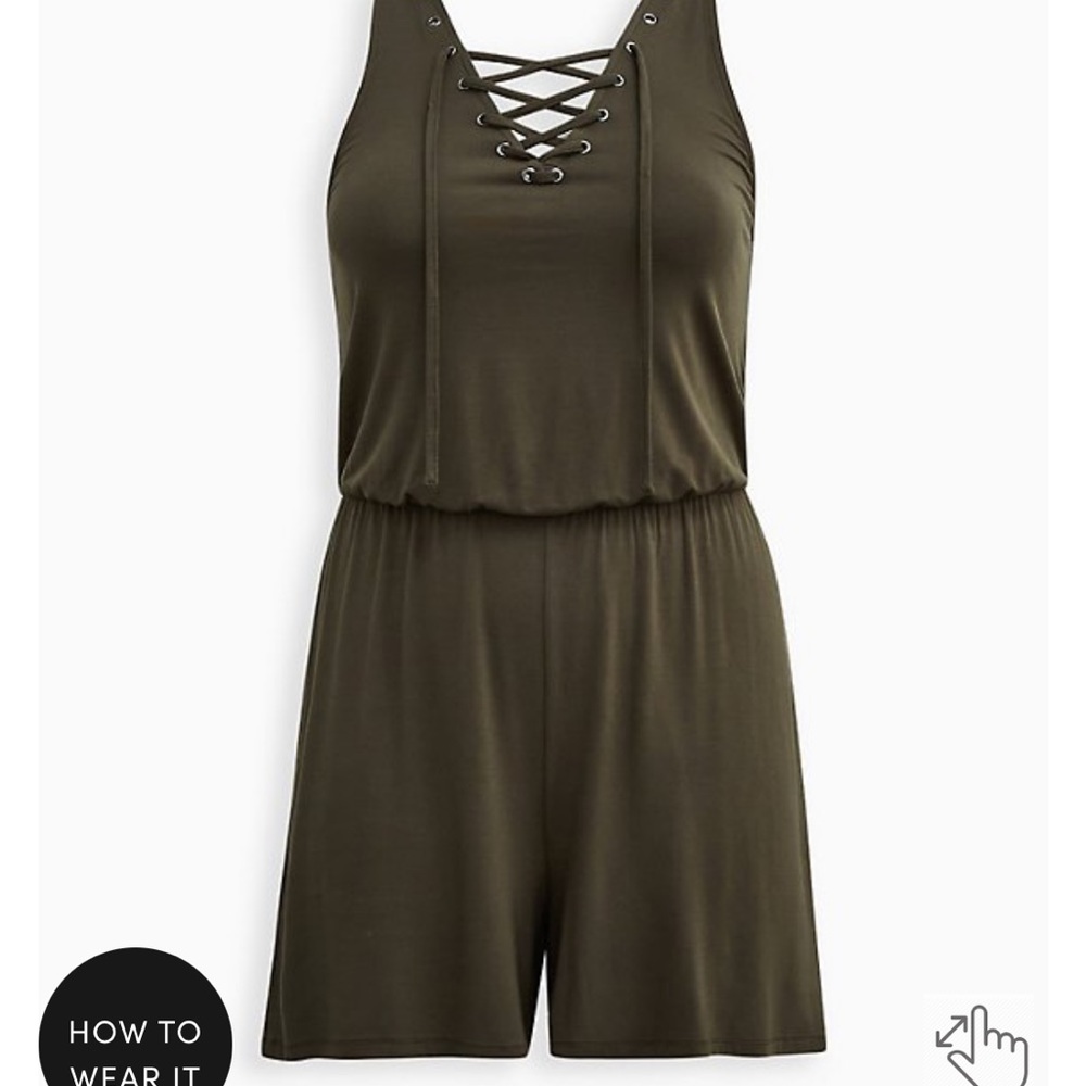 NEW NWT TORRID Size 2 Lovesick Lace - Up Romper - Super Soft Olive 2X 18-20